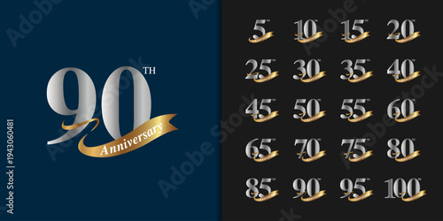 Set of premium anniversary logotype. Golden anniversary celebration emblem design