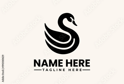 A minimalist logo design featuring a stylized swan with a placeholder name and tagline on a clean, beige background, ideal for branding and identity purposes.