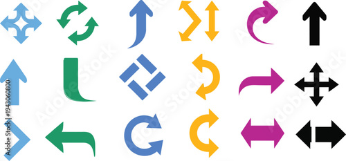 Collection of various colorful arrows pointing in different directions