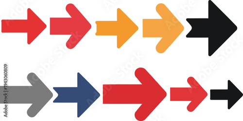 Collection of colorful arrows pointing right in various styles and colors