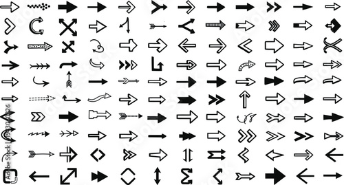 Collection of various black arrows and pointers on white background