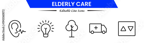 Elderly icon set. elderly care, pension, vision loss, and more. line icon style. old age element vector illustration