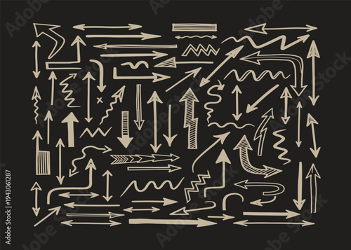 A collection of white arrows on a black background