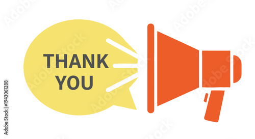A colorful illustration featuring a megaphone with a thank you message