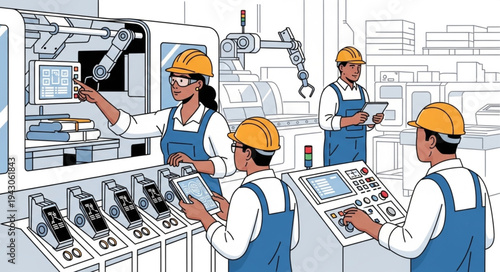 Industrial Workers Operating Machinery.