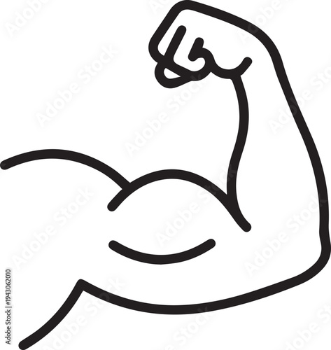 Muscular arm flexed, symbolizing strength, power, fitness, and healthy body