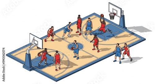 Isometric Basketball Game Players Action.