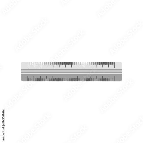Silver metal ruler on white background, measurement tool