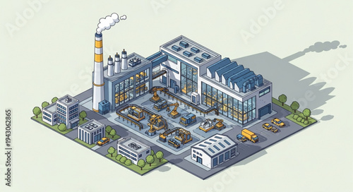 Isometric Factory Building with Chimney.