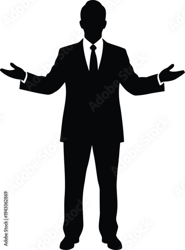 Black silhouette of a man in a suit with arms outstretched business formal 1