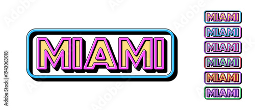 Miami city in Florida, framed text icon set. Text Miami in 3D style, tourist city in USA. Isolated word Miami with isometric letters for graphic design in pop art style, vector set