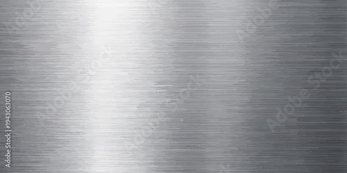 A seamless brushed metal plate texture features a polished stainless steel surface with a shiny silver metallic pattern on an industrial grey titanium sheet