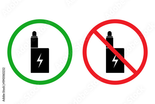 Vaping Allowed And Prohibited Icons With Green OK And Red No Symbol.