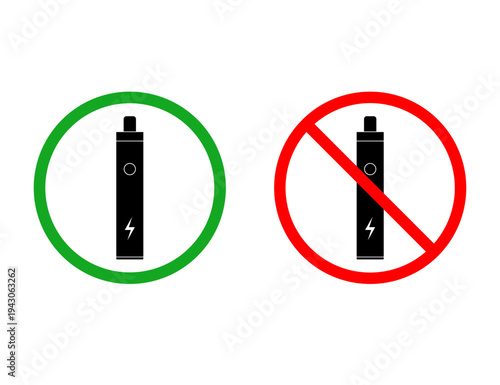 Vape Allowed And Prohibited Signs With Green Circle And Red No Vaping Set.