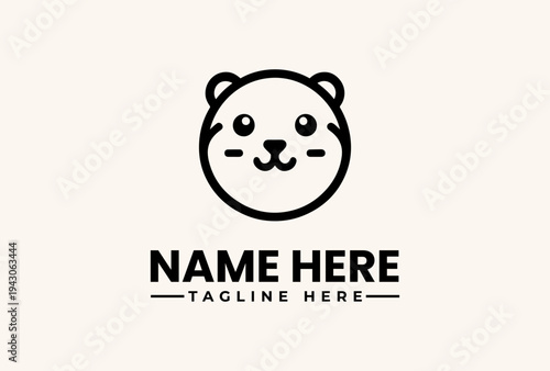 A simple black and white illustration of a bear's head logo with a name and tagline on a clean white background.