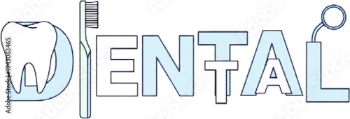 Dental Tooth Dentist Halftone Typography Vector Alphabet with Black and White Decorative Letters