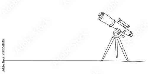 Continuous one line drawing telescope on a white background. vector illustration.