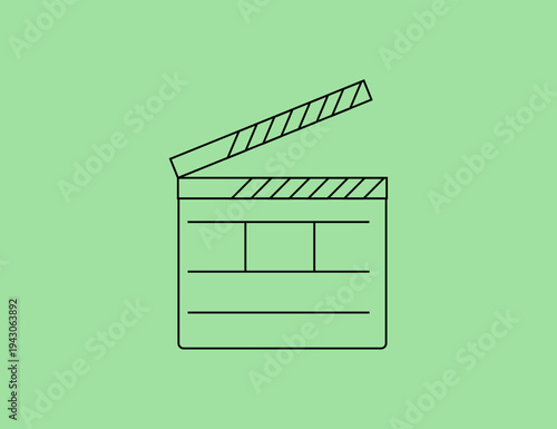 Minimal Film Clapperboard Icon Line Art Movie Slate Illustration for Video Production.