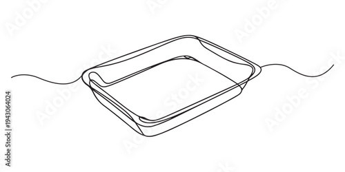 Baking Tray continuous one line drawing minimalism design. one continuous line drawing of a rectangular food container or baking tray for kitchen and catering concept vector linear illustration.