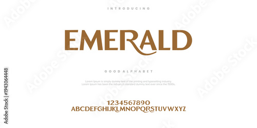 EMERALD Abstract Fashion font alphabet. Minimal modern urban fonts for logo, brand etc. Typography typeface uppercase lowercase and number. vector illustration
