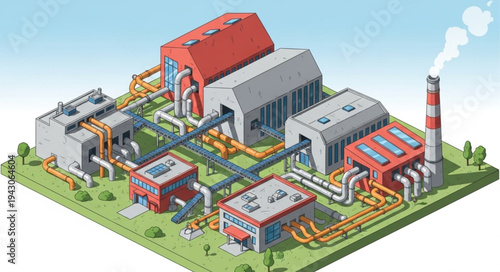 Isometric Factory Buildings and Infrastructure.