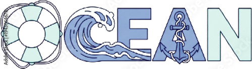 Ocean Nautical Marine Halftone Typography Vector Alphabet with Black and White Decorative Letters
