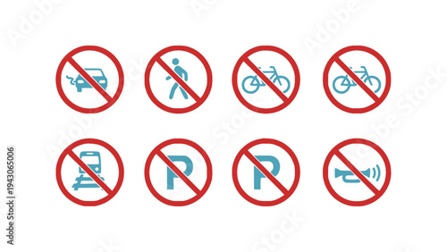 Warning and restriction sign icons including no smoking, no horn, and other public safety symbols.