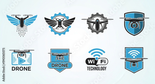Collection of Drone Logos with Varied Designs and Styles.