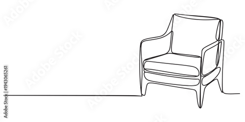 Self drawing line armchair continuous one single line drawn concept, Self drawing of modern armchair drawn by one continuous line. single line doodle furniture