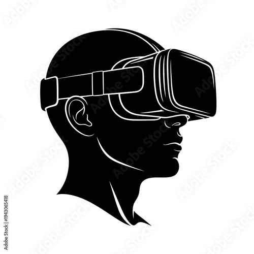 A person wearing virtual reality goggles in a black silhouette