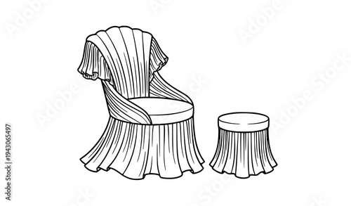 Elegant dress-inspired chair and stool vector furniture design black and white line art