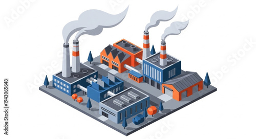 Isometric Factory Buildings with Pollution.