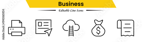 Business icons depicting strategy, management, teamwork, meetings, planning, charts, reports, growth, goals, productivity, leadership, collaboration, finance, and organization.

