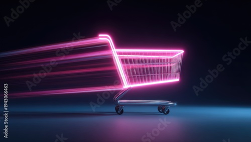 Futuristic Neon Shopping Cart in Motion.