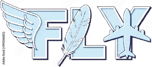 Aviation Airplane Flight Halftone Typography Vector Alphabet with Black and White Decorative Letters