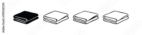 Folded Towel or Cloth Icons Set, Stacked Fabric Outline for Laundry and Home Use