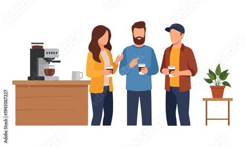 Group of colleagues having a coffee break in office