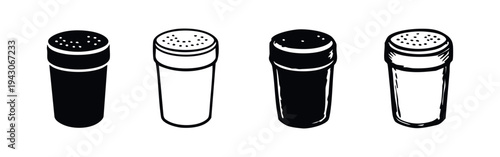 Salt and Pepper Shaker Icons Set, Kitchen Seasoning Tools and Condiments