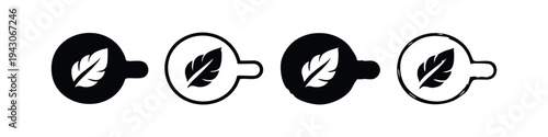 Coffee Latte Art Leaf Icon Set - Organic Beverage Design Symbols in Various Styles