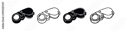 Magnifying Glass Icon Set - Loupe Optics Symbols for Inspection and Detail Research