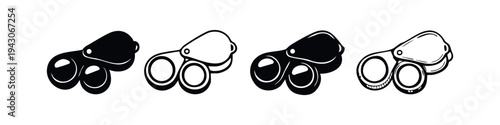 Binoculars Icon Set (Top View) - Optical Device for Exploration and Observation