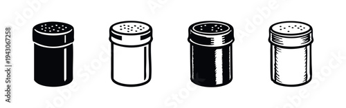Spice Shaker Icon Set - Salt and Pepper Dispenser Symbols for Kitchen and Cooking