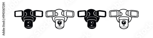 Security Camera with Floodlights Icon Set (Top View) - Surveillance System Symbols