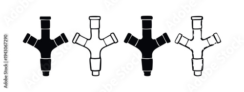 Three Neck Lab Adapter or Multiple Branch Glassware Vector Icons. Chemical Laboratory Equipment Illustration.