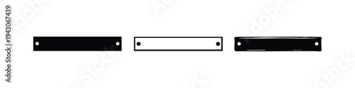 Set of black and white icons of a rectangular plate with holes, in various styles.