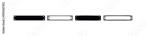 Simple rectangular label or name plate icons set in black and white, hand-drawn style