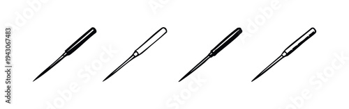 Set of black and white icons of a pointed tool, like an awl or ice pick.