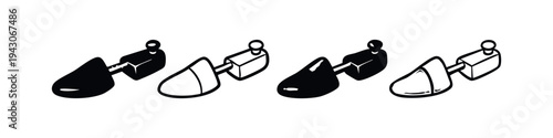 Adjustable shoe tree or shoe stretcher icons set, black and white, hand-drawn style