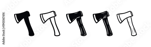 Hand-Drawn Axe Icons Set. Stylized Black and Outline Axes for Wood Cutting and Lumberjack Themes.