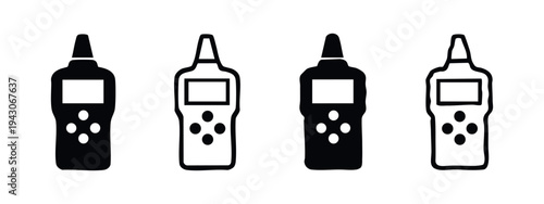 Hand-Drawn Portable Electronic Meter Icons. Stylized Black and Outline Handheld Device Vector Set.